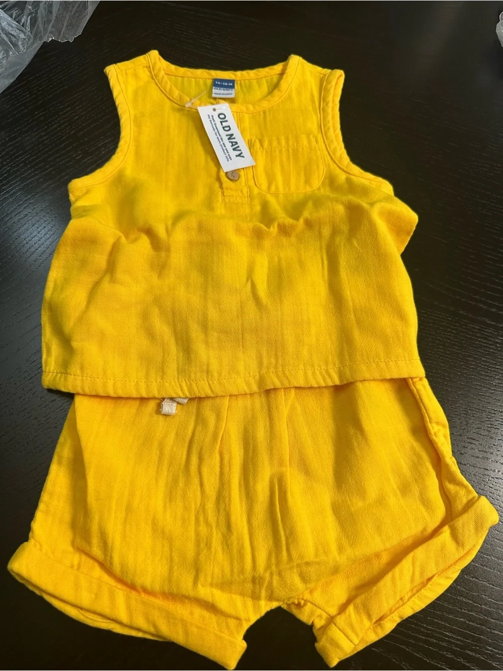 Old Navy Yellow Tank & Shorts Set with Wooden Buttons